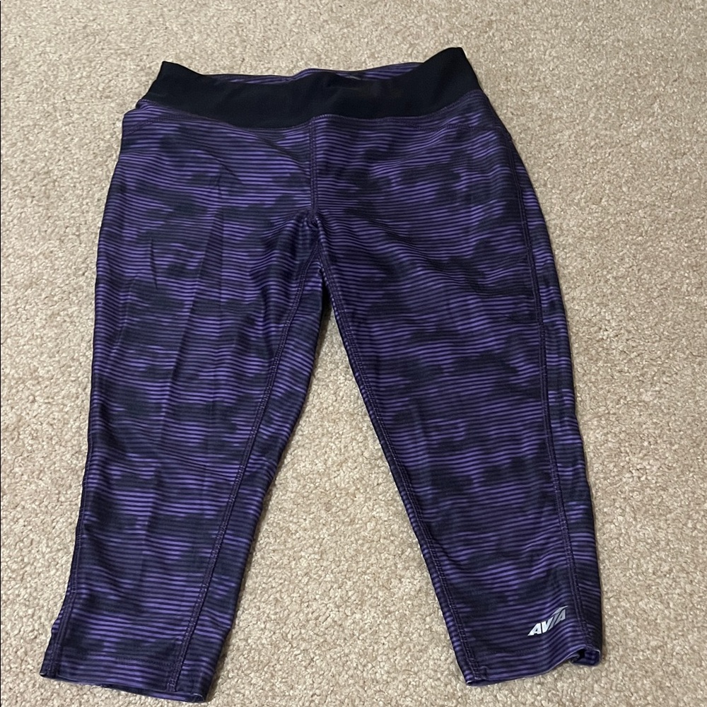 Avia Purple Striped Capri Leggings with Black Waistband